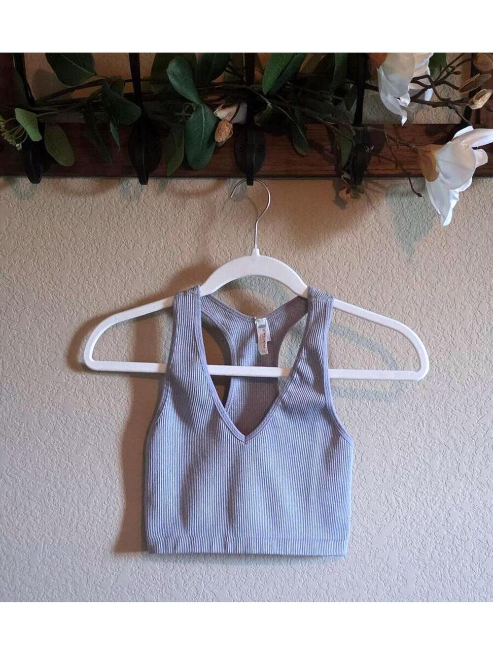 Free People Gray Ribbed Racerback Crop Top Size S
